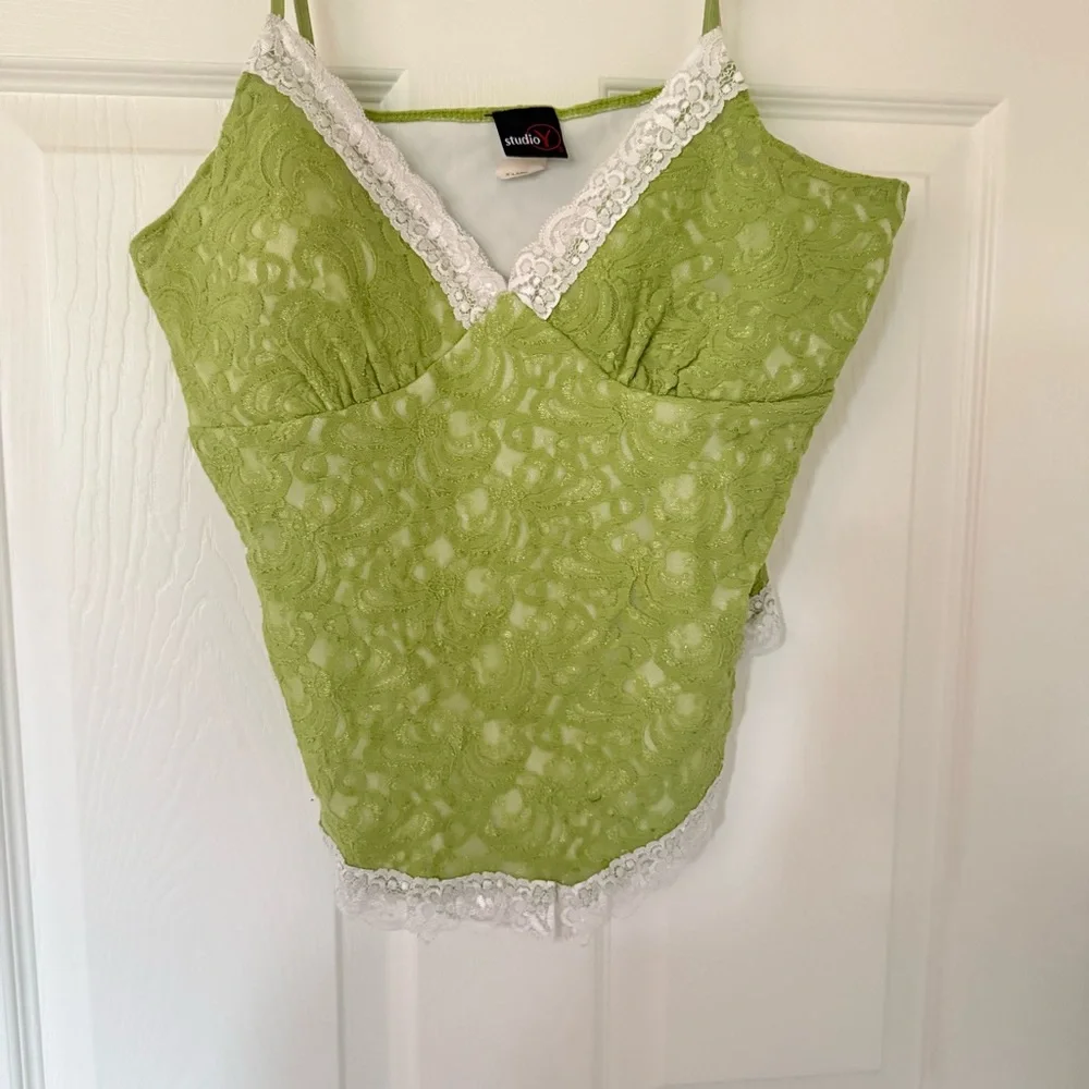 Vintage Y2K Lace Green Dainty Delicate Coquette Camisole Fairycore Tank Top - Picture 2 of 12
